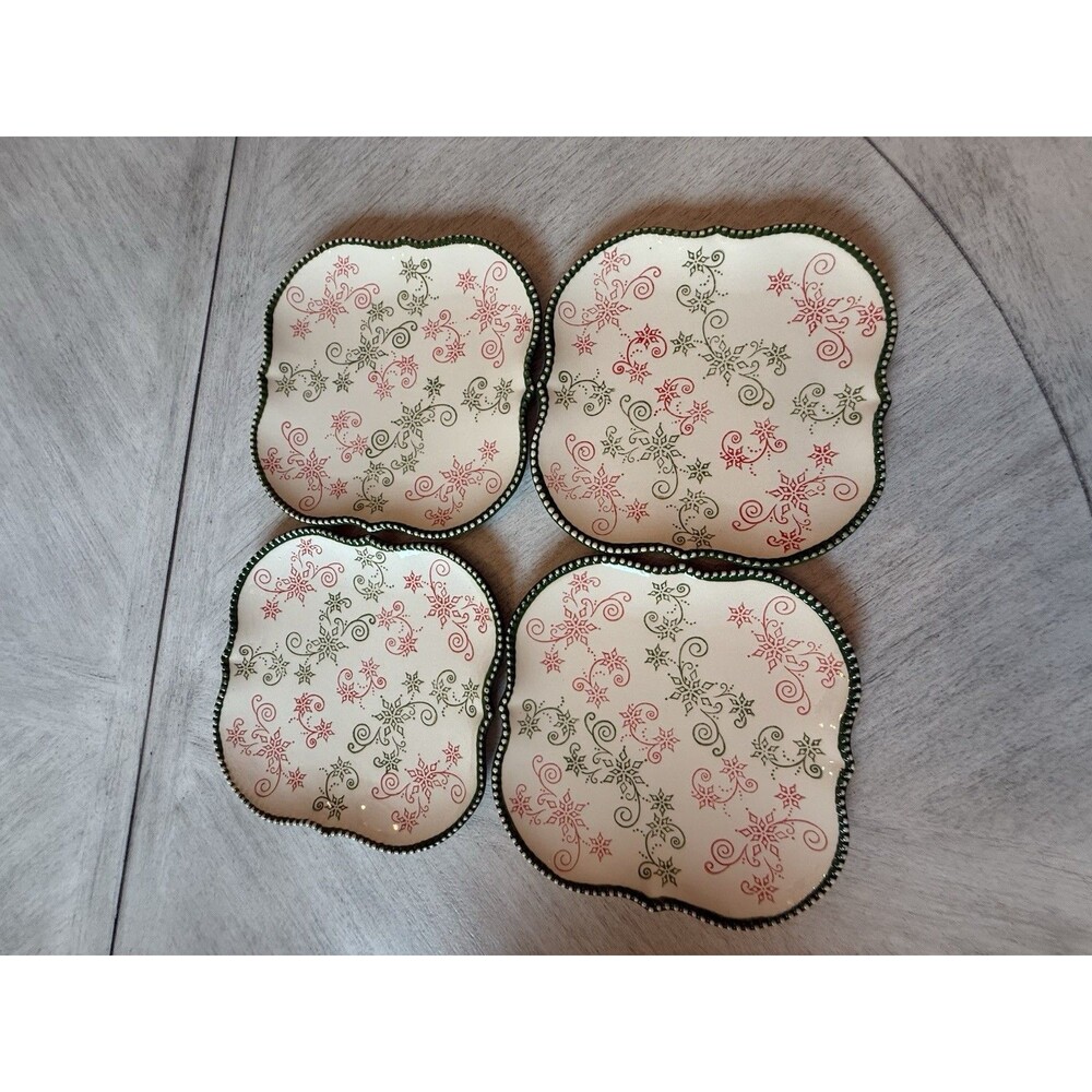 Temptations Floral Lace Holiday Sculpted 8" Square Salad Dessert Plates Set of 4
